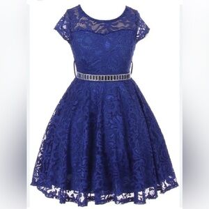 Just Kids Girl Cap Sleeve Lace Skater Stone Belt Flower Girls Dress Scoop Neck12